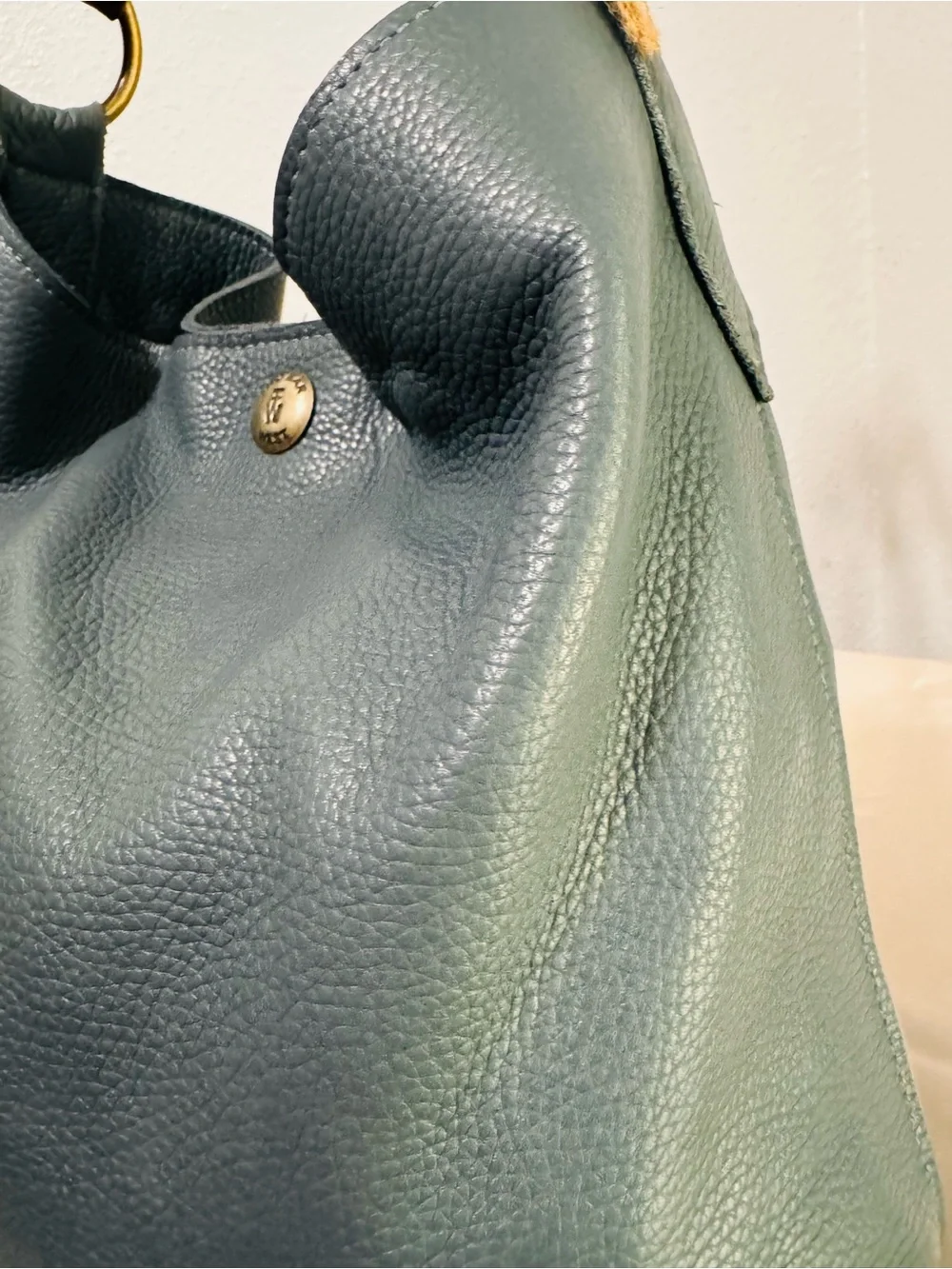 Pebbled Leather Hobo Shoulder Bag in gray (dark)  with Brown Strap
